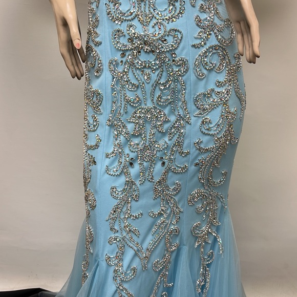 Montage by MON Cheri mermaid mock neck embroidered low back long gown - Picture 6 of 16